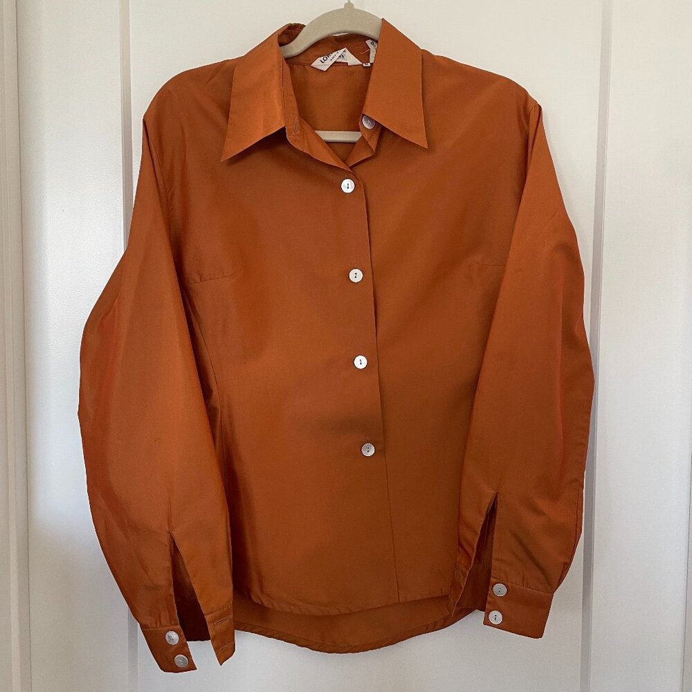 (Made in Italy) Vintage Tailored Brown Sheen Blouse